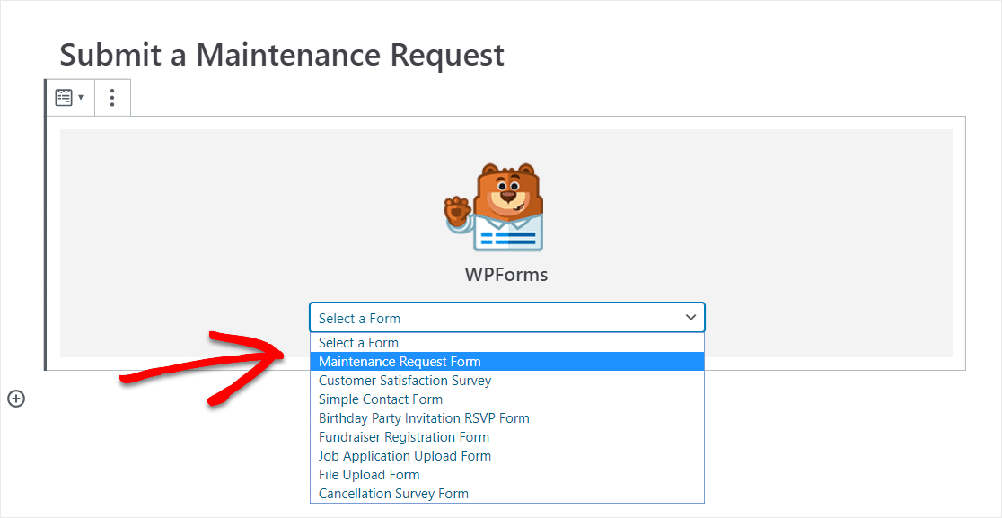choose your maintenance request form