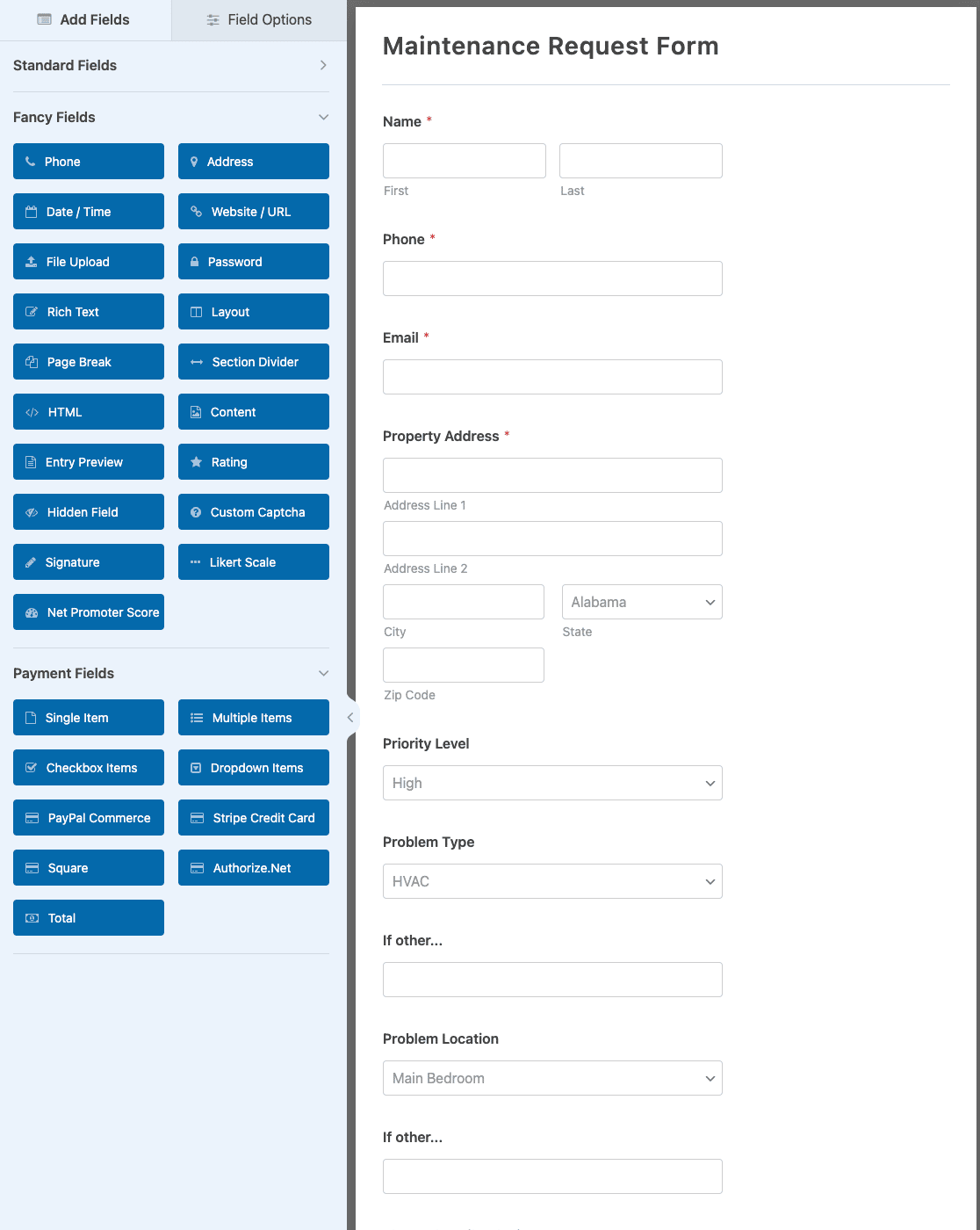 Customizing the Maintenance Request Form template