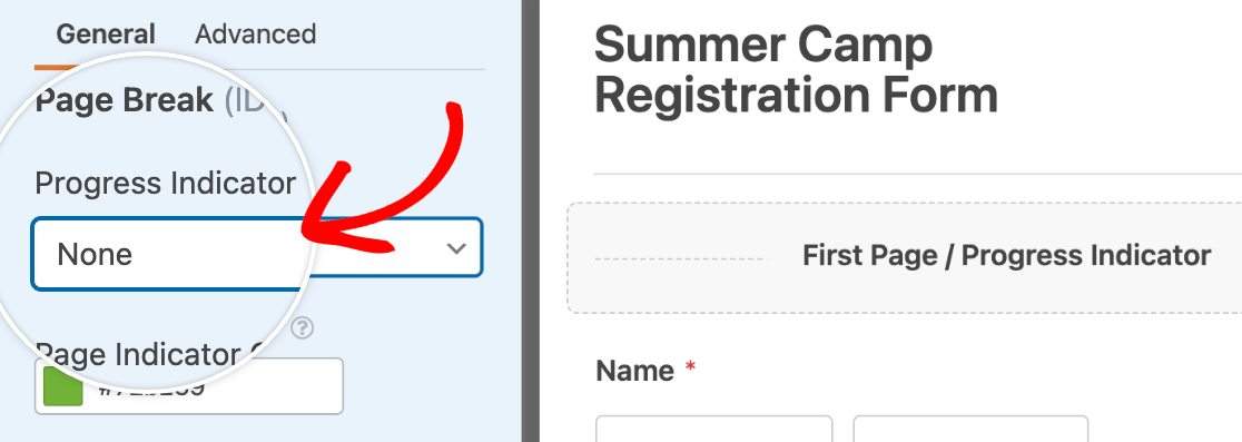 Disabling the page indicator for a multi-page form