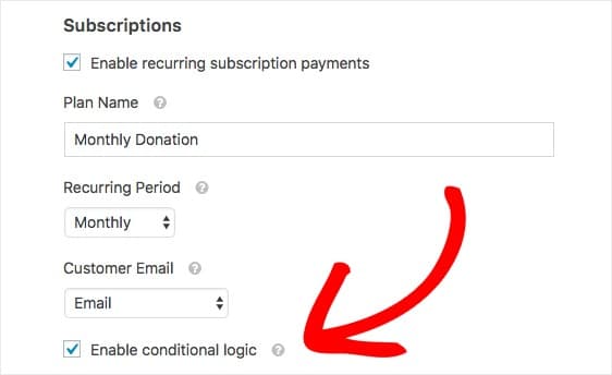 enable conditional logic on stripe settings