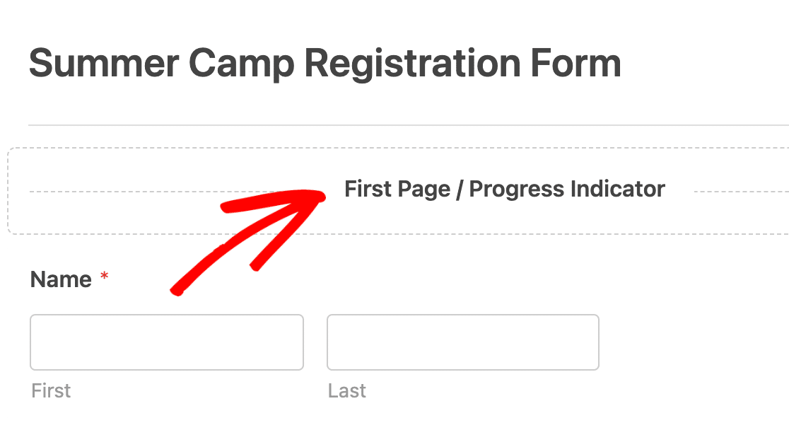 Arrow pointing towards the first page/progress indicator