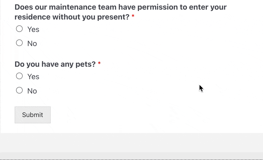 Conditional logic in a maintenance request form