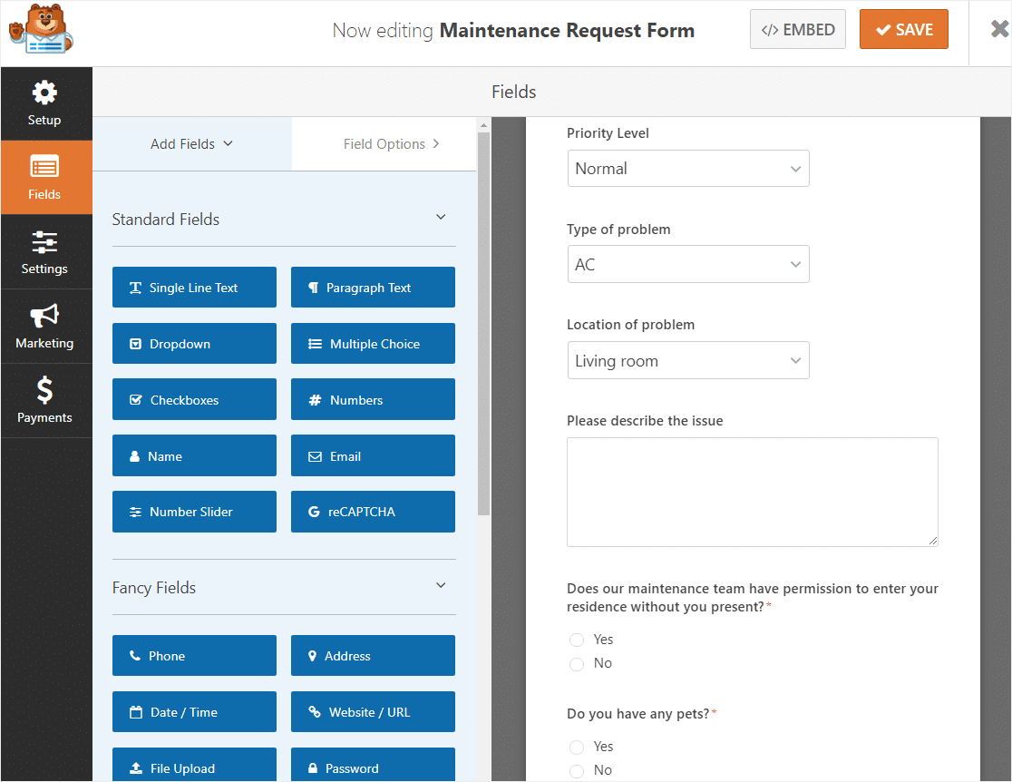 maintenance request form template