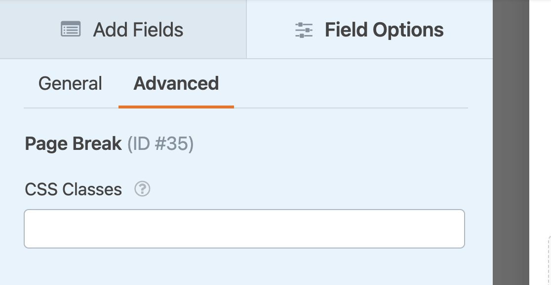 The Page Break field CSS classes option