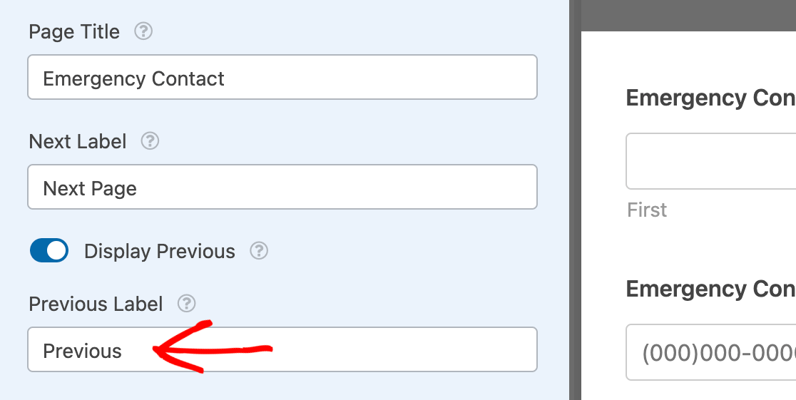 Editing the Previous button text