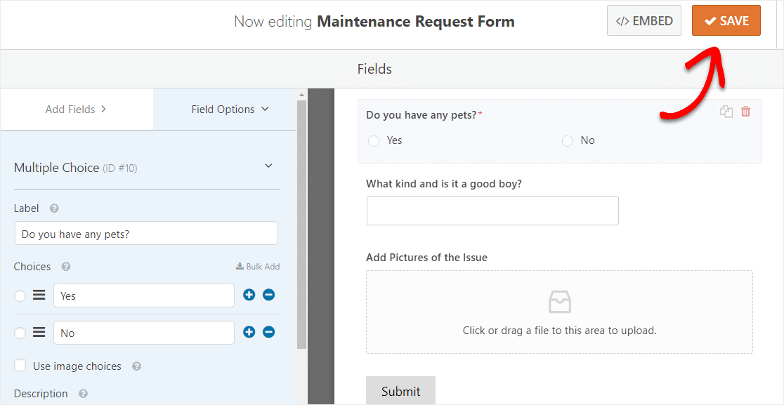 save maintenance request form