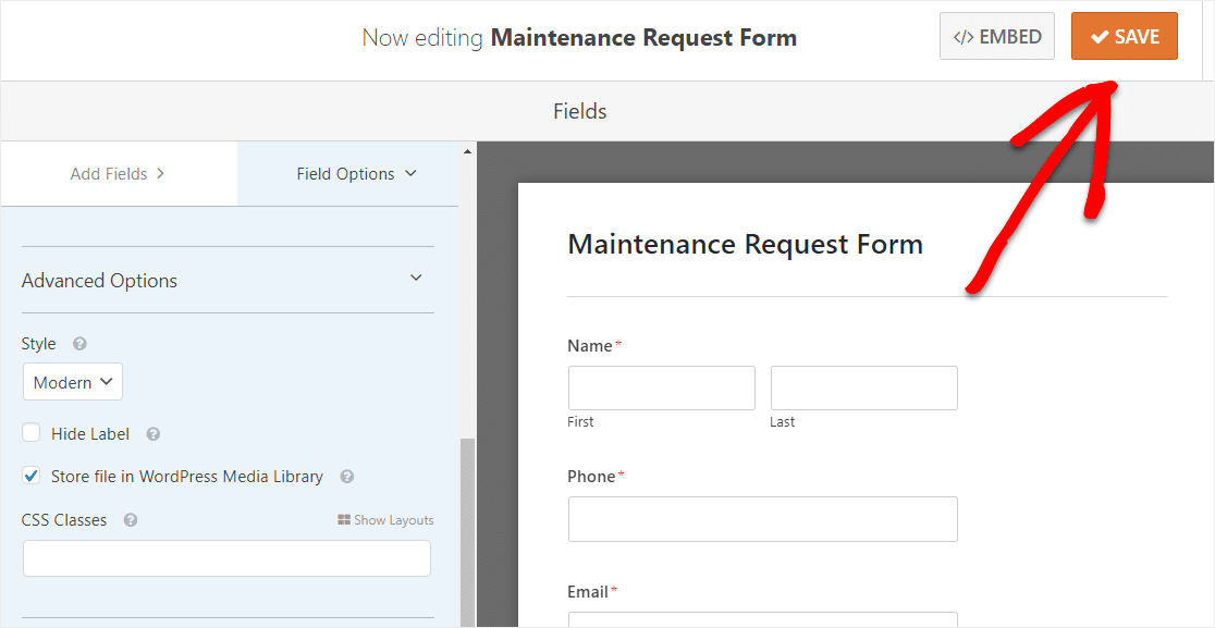 save maintenance request form