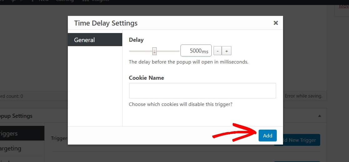 save popup time delay settings