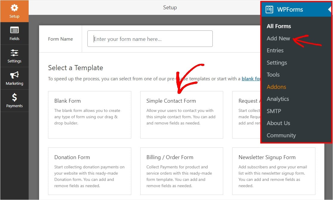 select a contact form template