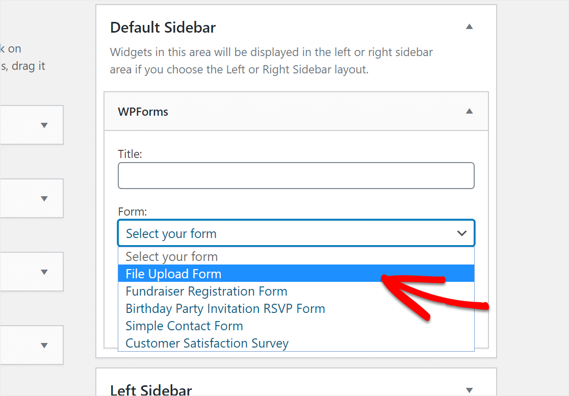 select form in upload widget