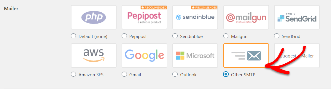 select other mailer in wp mail smtp when fixing wordpress contact form not sending email