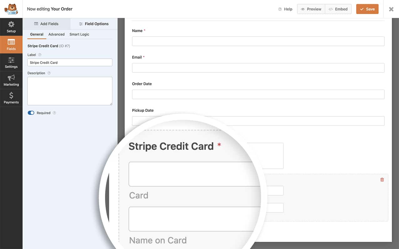 create a form that will accept Stripe credit card payments