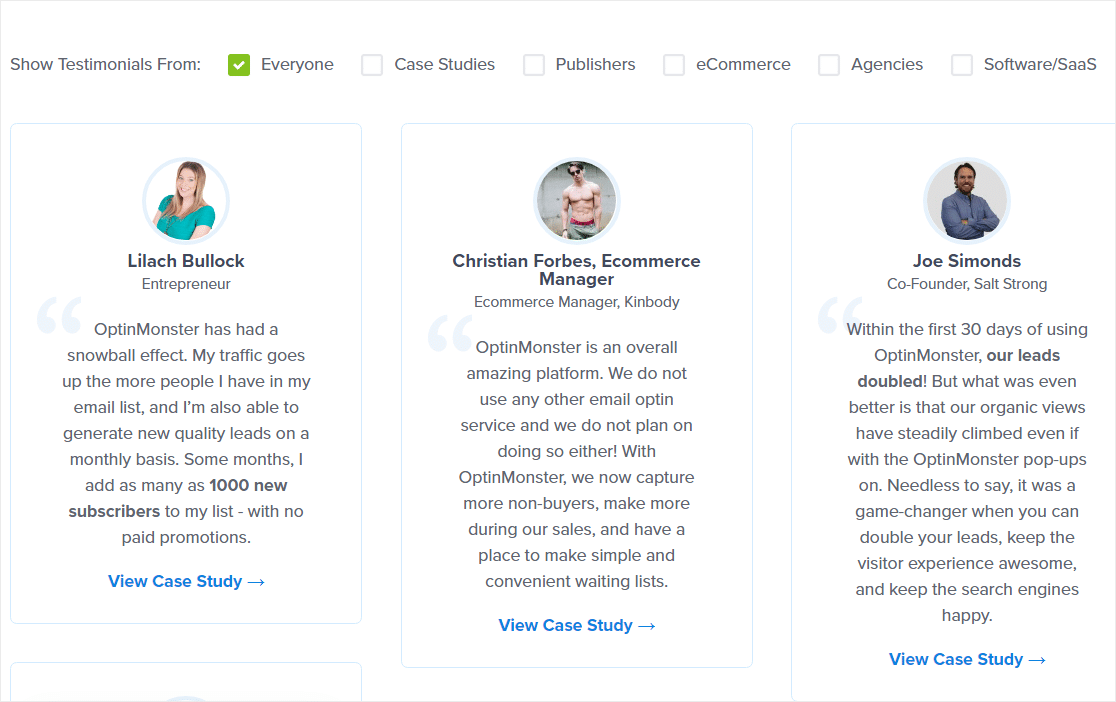 testimonial page