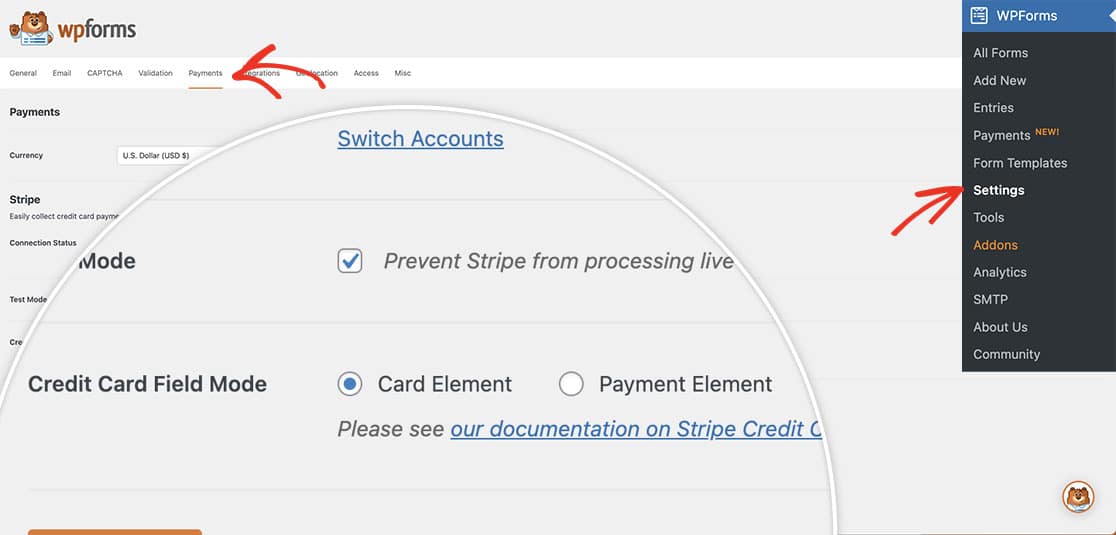enable the Card Element for your Stripe processing