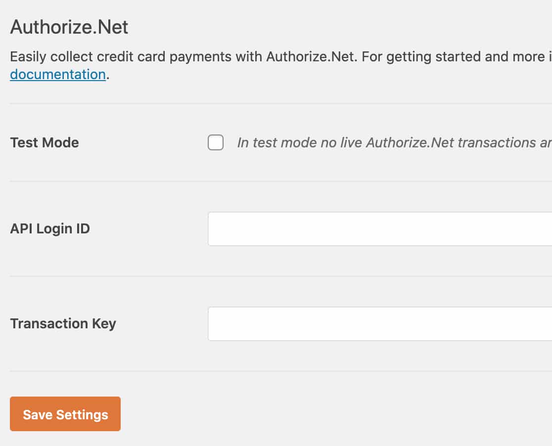 Authorize.Net情報入力 -  WordPress 連動