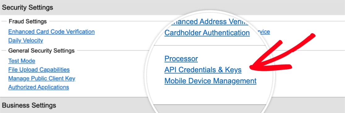 Open API Credentials and Keys page in Authorize Net account