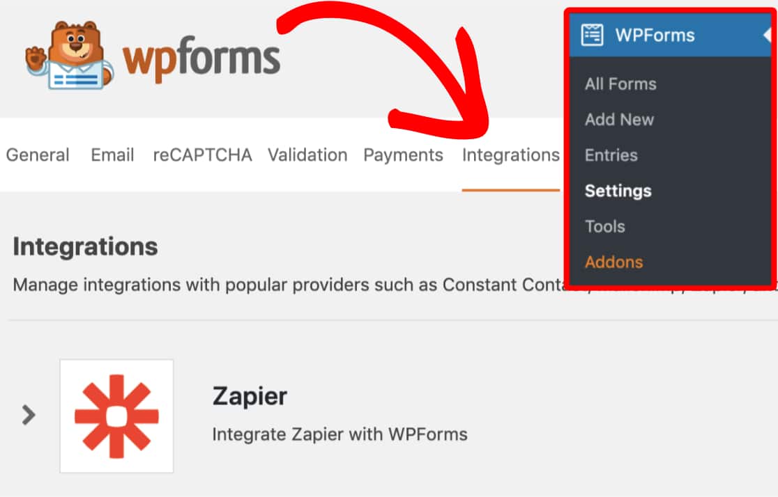 WPForms Integrations Settings