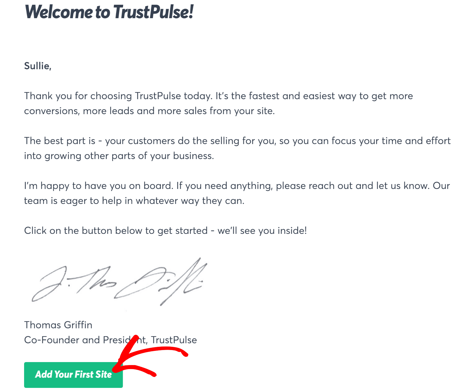 Add first site in TrustPulse