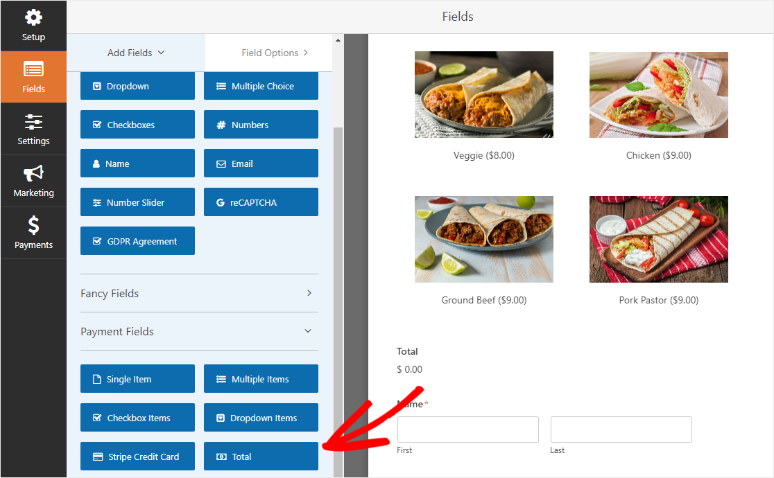 add total field to restaurant online ordering systems
