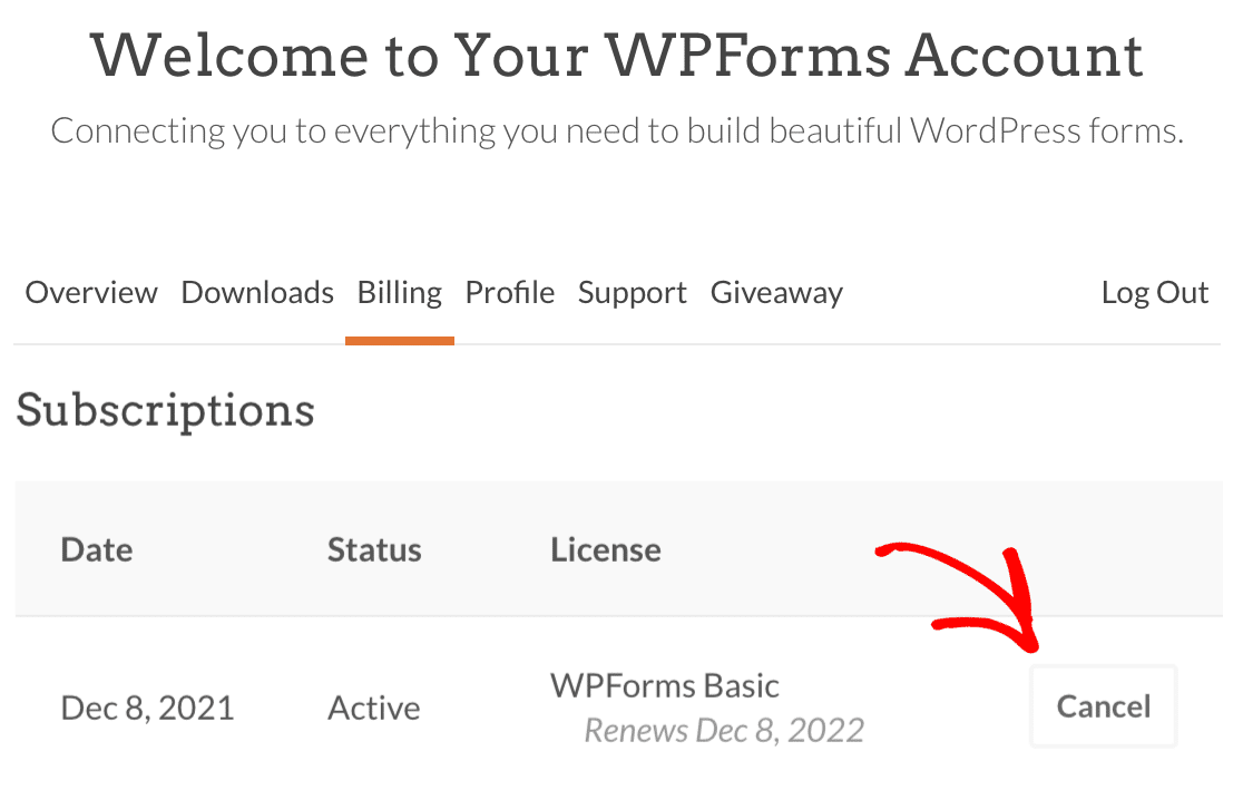 Canceling auto-renewal for a WPForms license
