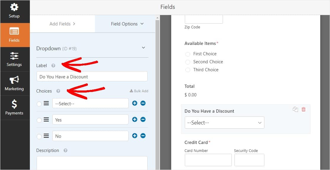 change dropdown fields