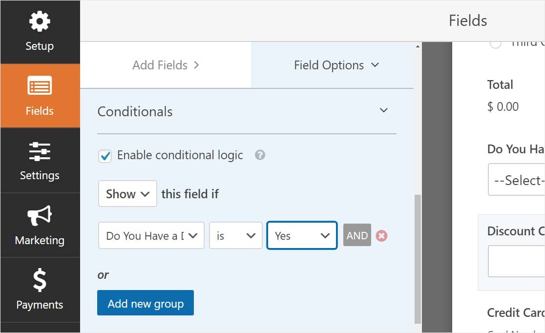 conditional logic settings