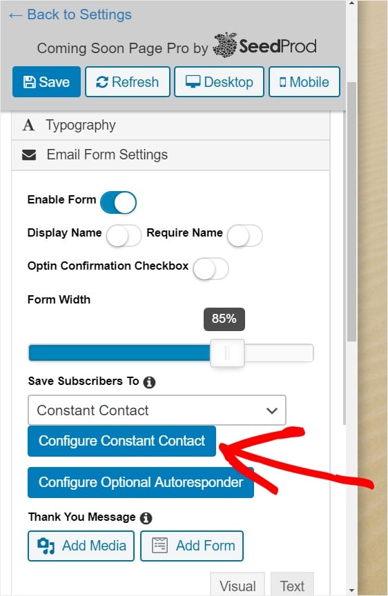 configure constant contact on seedprod