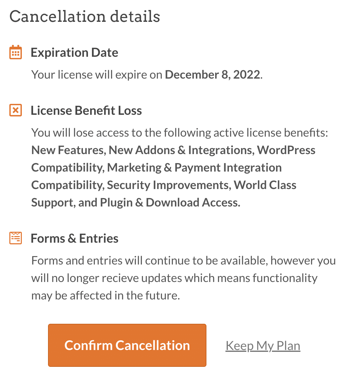 Confirming your WPForms cancellation