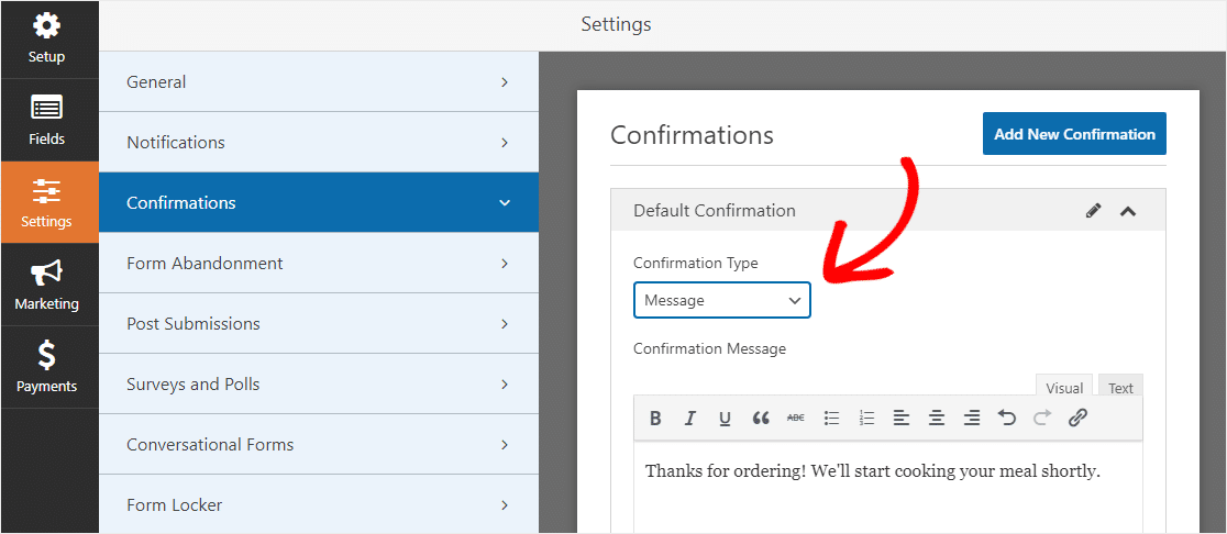 customize online restaurant ordering system confirmation message