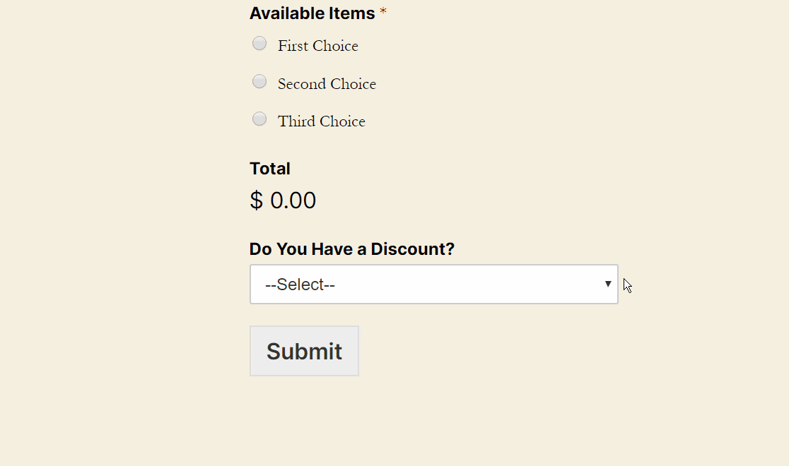 discount coupon code field when finished and built in wpforms