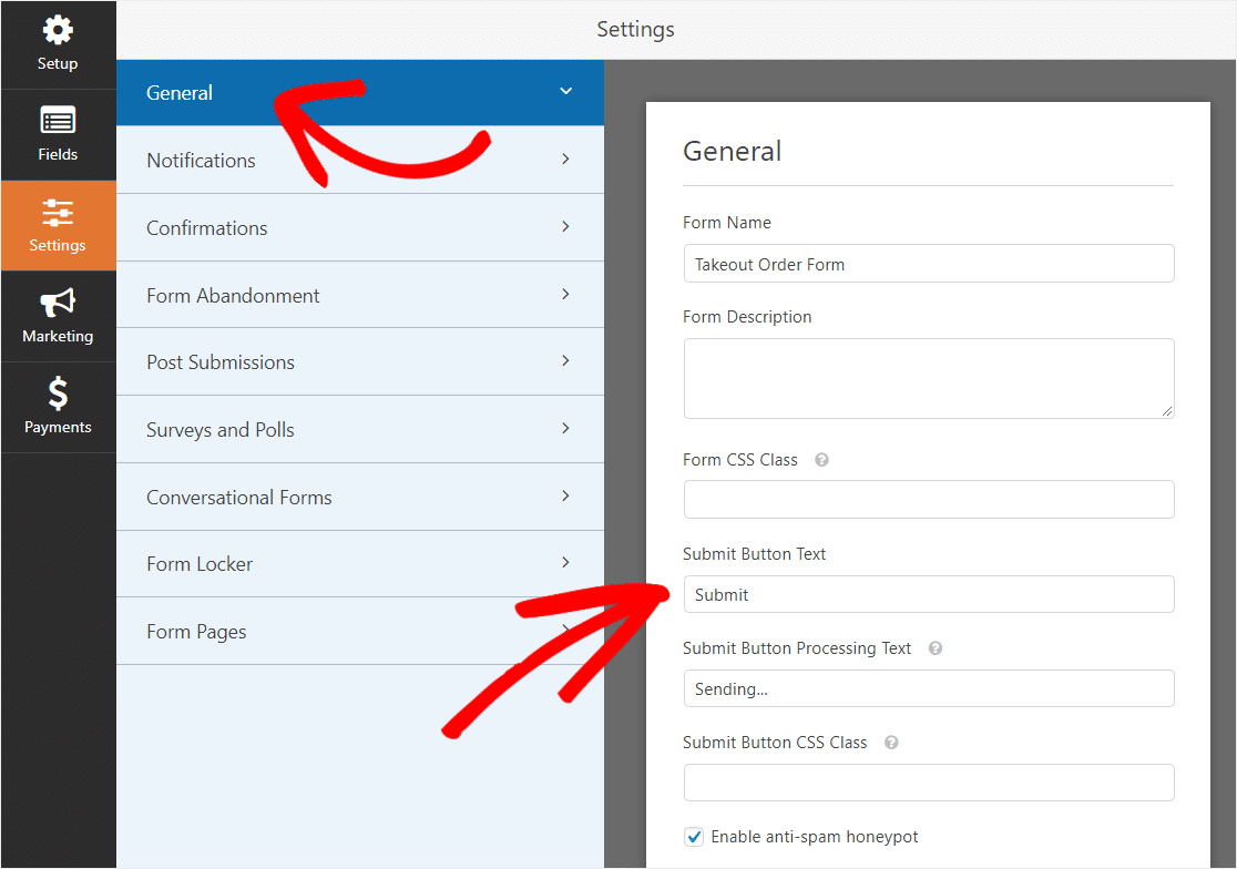 online restaurant ordering system form settings
