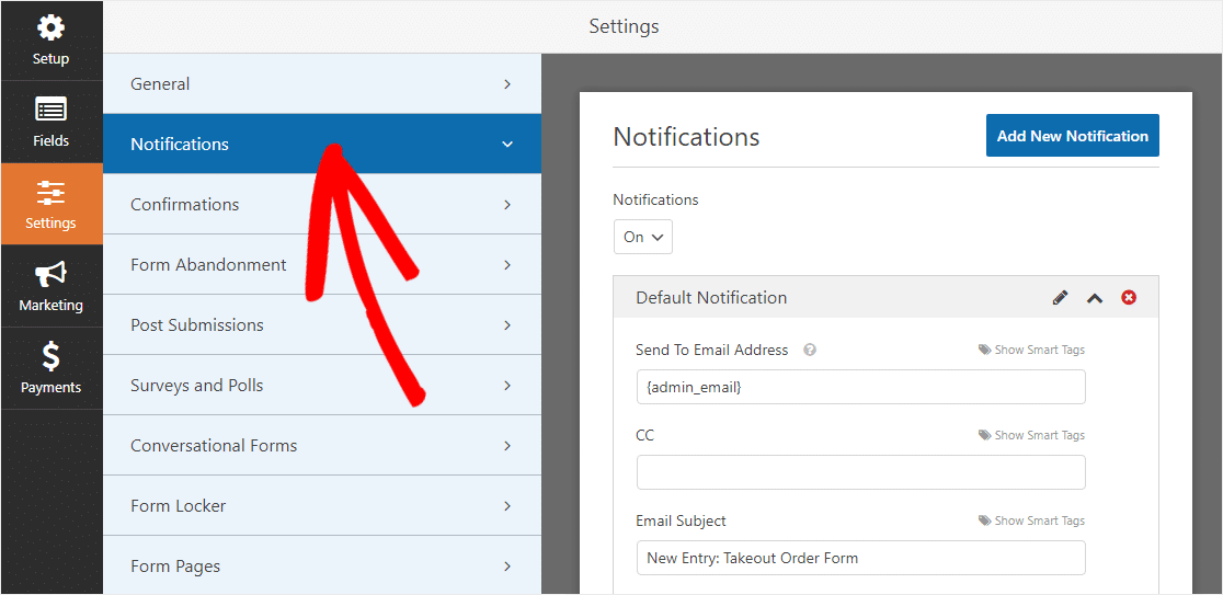 restaurant online order form notifications