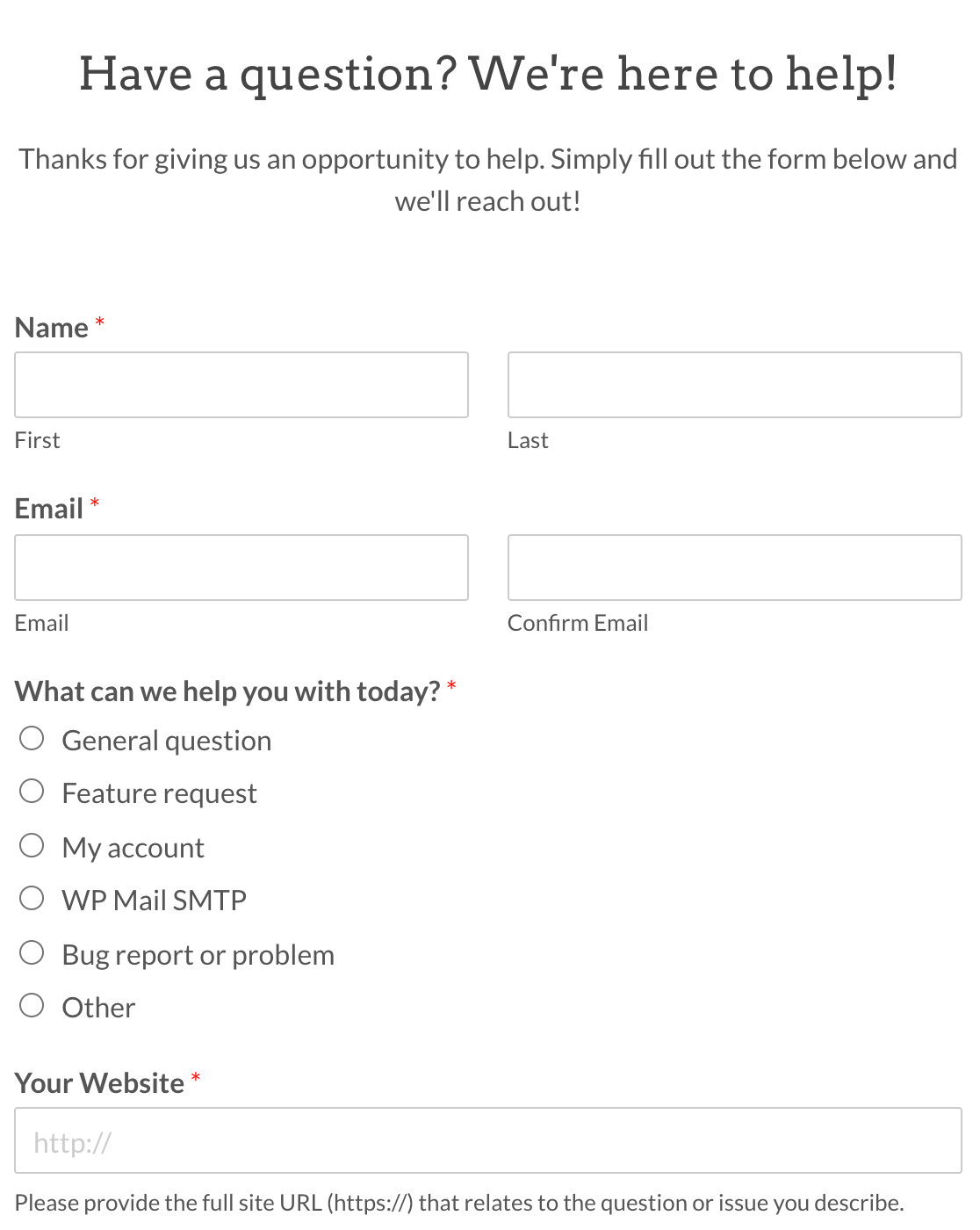 WPForms support form