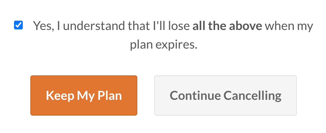 Agreeing to lose WPForms paid features when you cancel your license