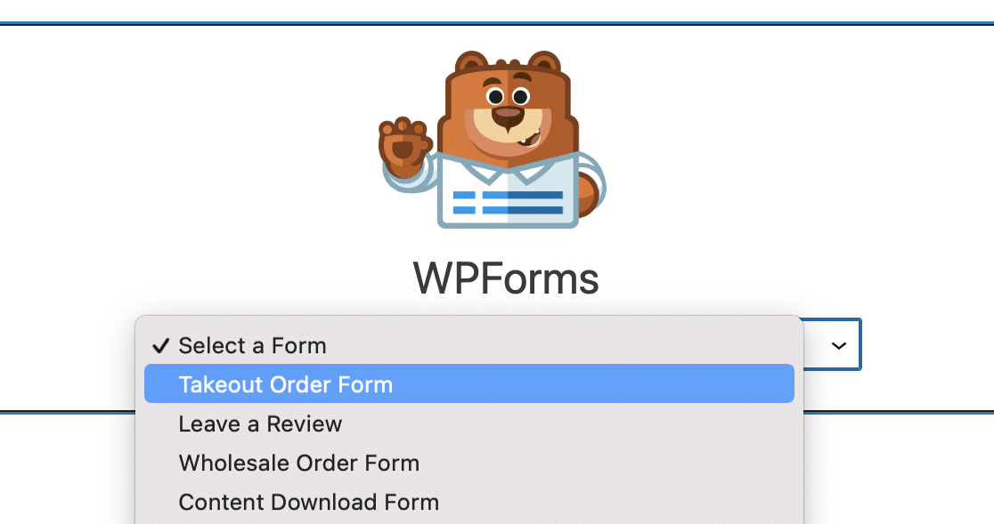 Displaying your takeout order form in the WPForms block