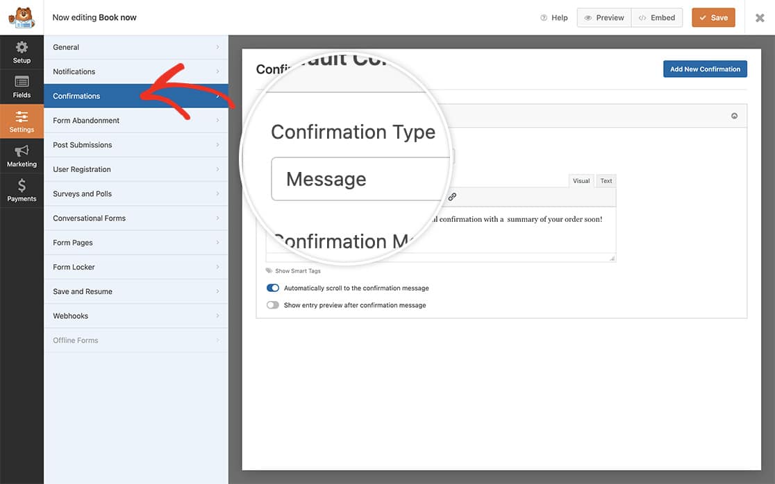 using this snippet to customize the form action will ignore any of the settings you have on the Confirmations tab
