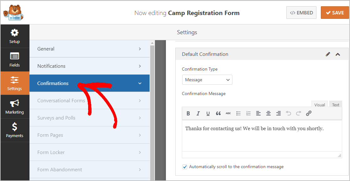 Camp Registration Confirmations