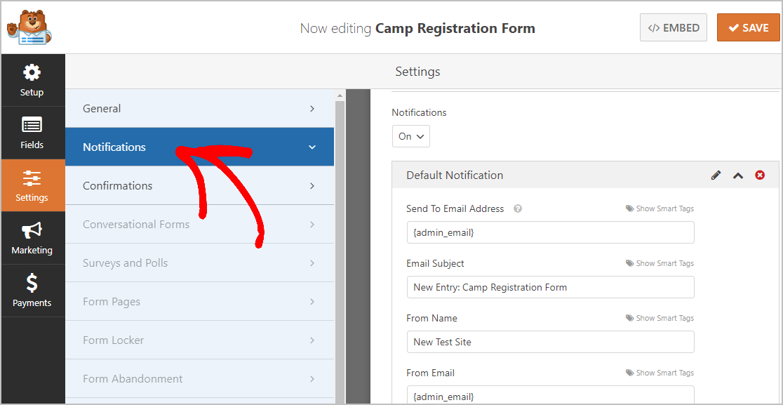 Camp Registration Notifications