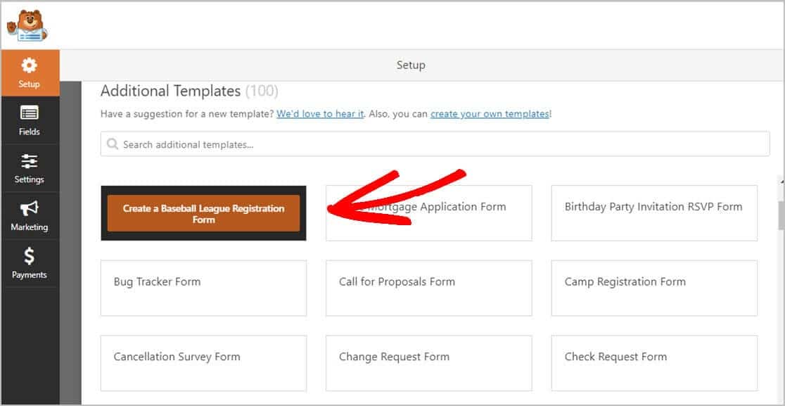 Create Baseball League Registration WPForms