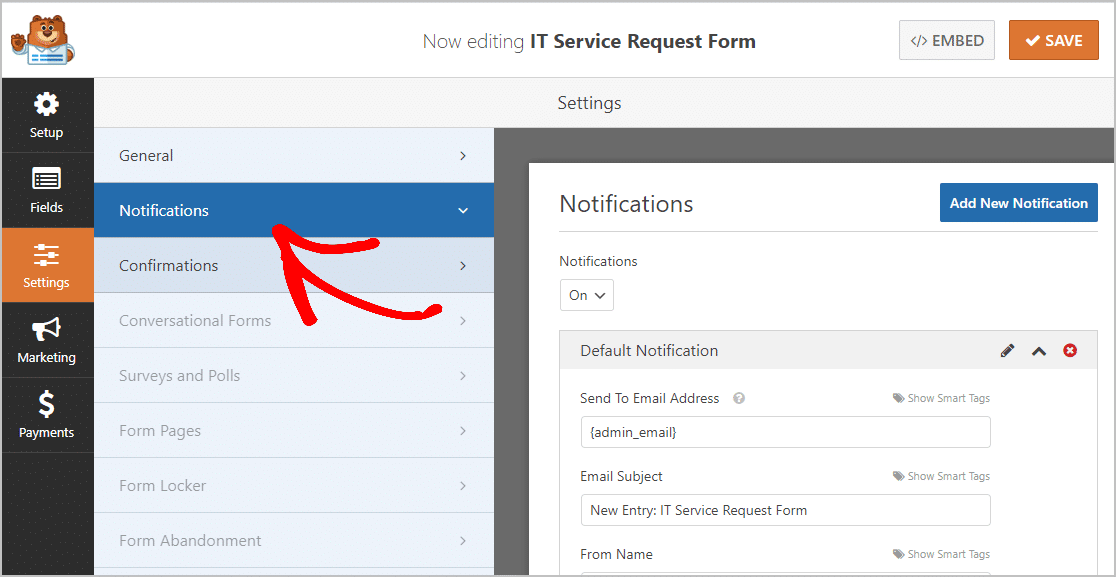 Notifications IT Service Request Form