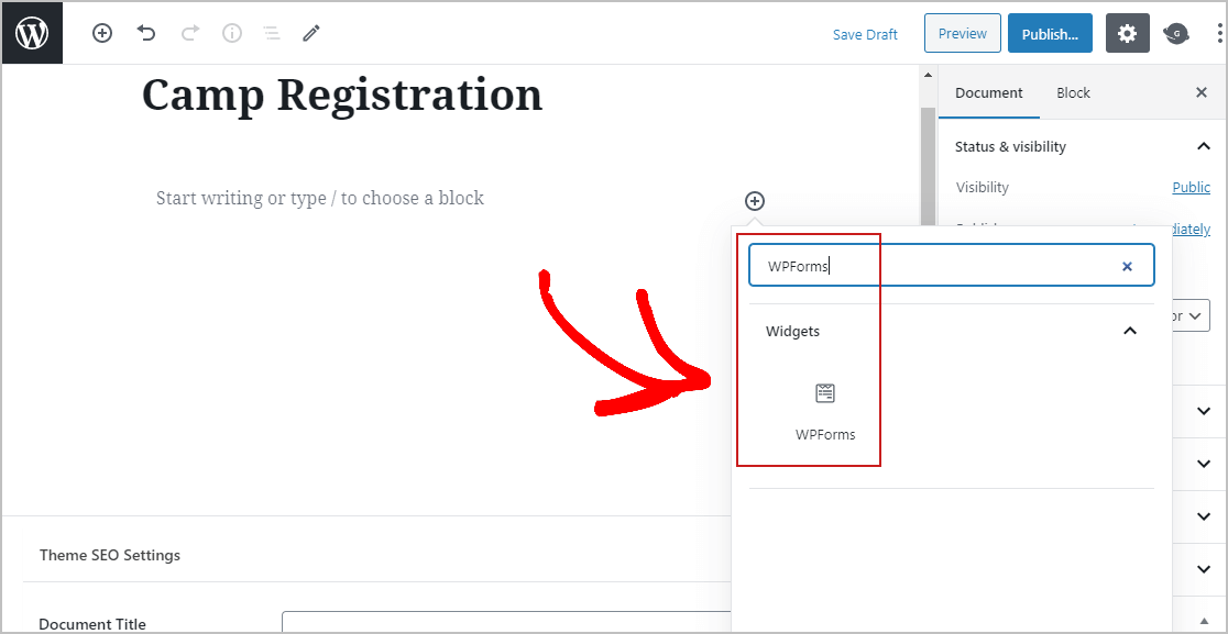 Placing Camp Registration on WordPress