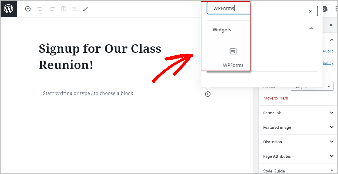 Placing Class Reunion Form on WordPress Page