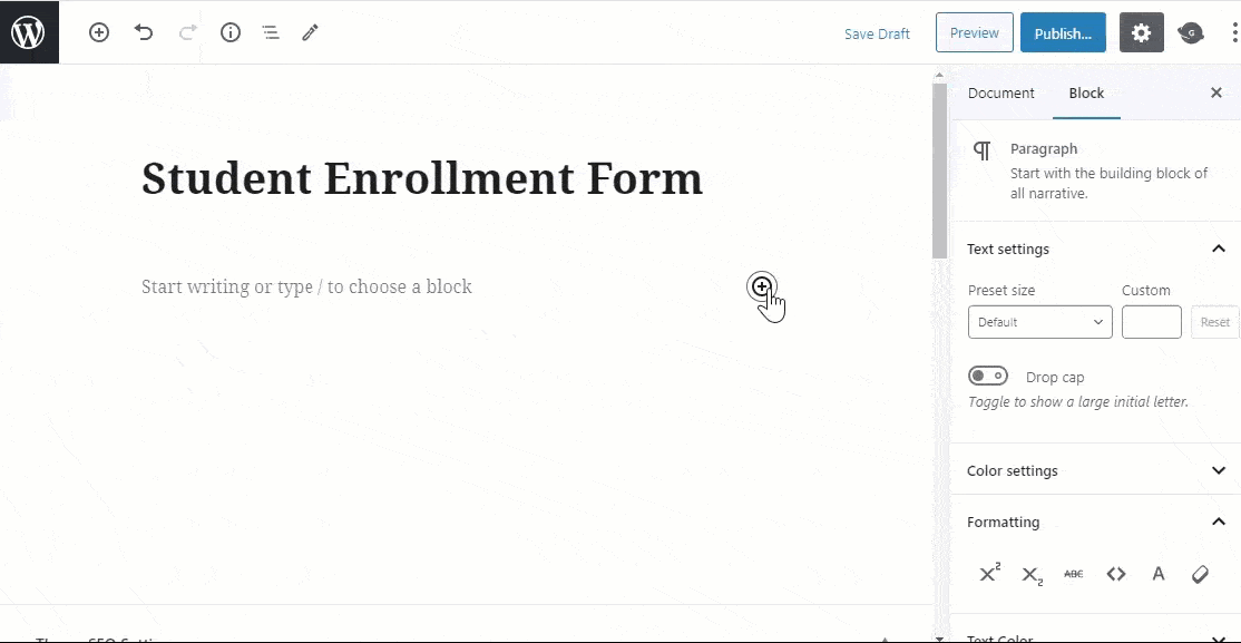 Placing Student Enrollment form on Page