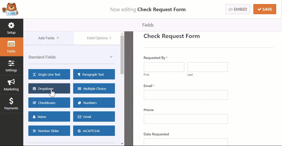 Rearranging Fields in Check Request Form