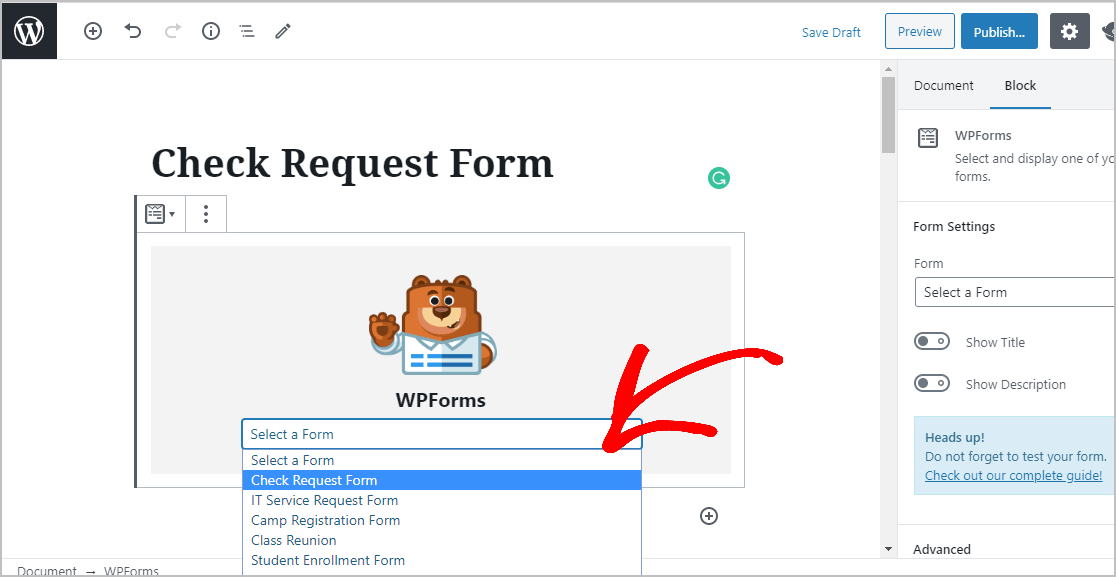 Select Check Request Form