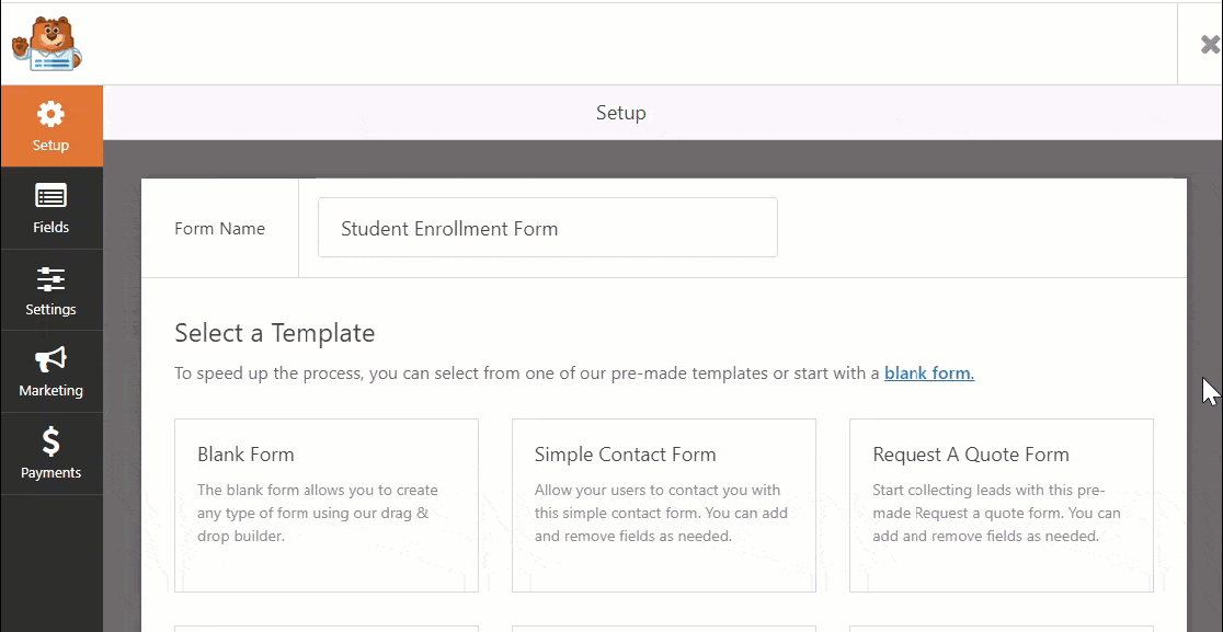 WPForms Student Enrollment