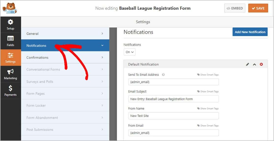 Example Form Notifications