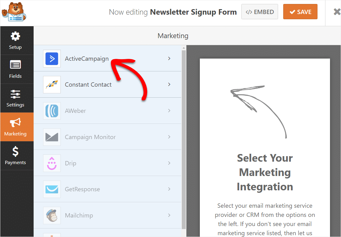 activatecampaign in wordpress integration to forms enabling