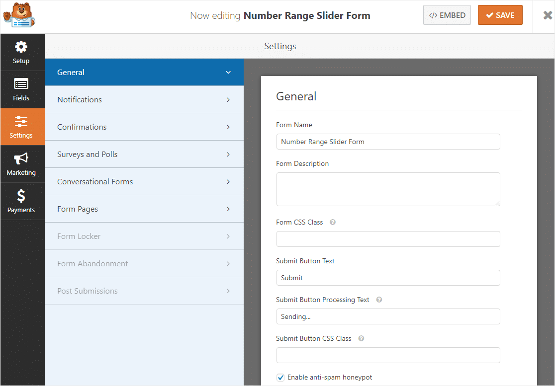 customize form settings