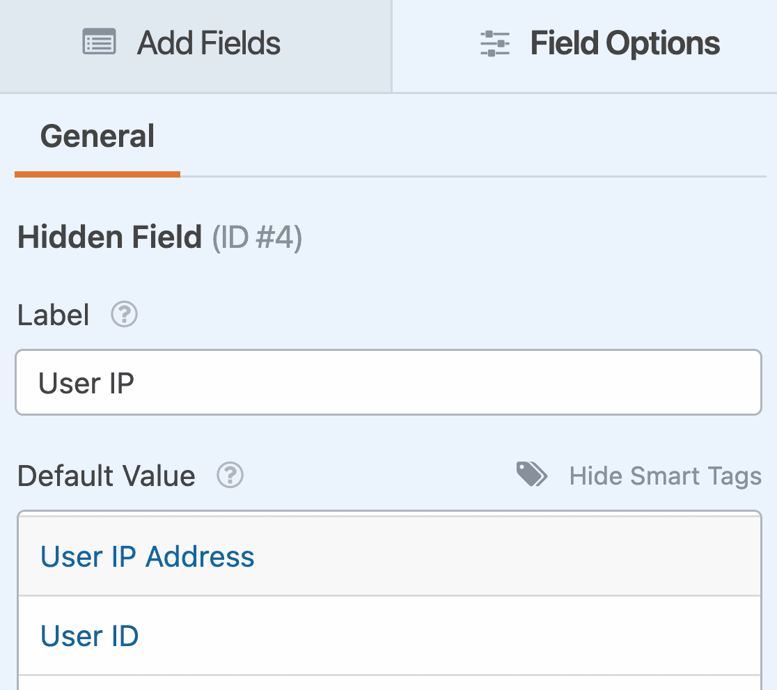 Adding a User IP Address Smart Tag as the Default Value in a Hidden field